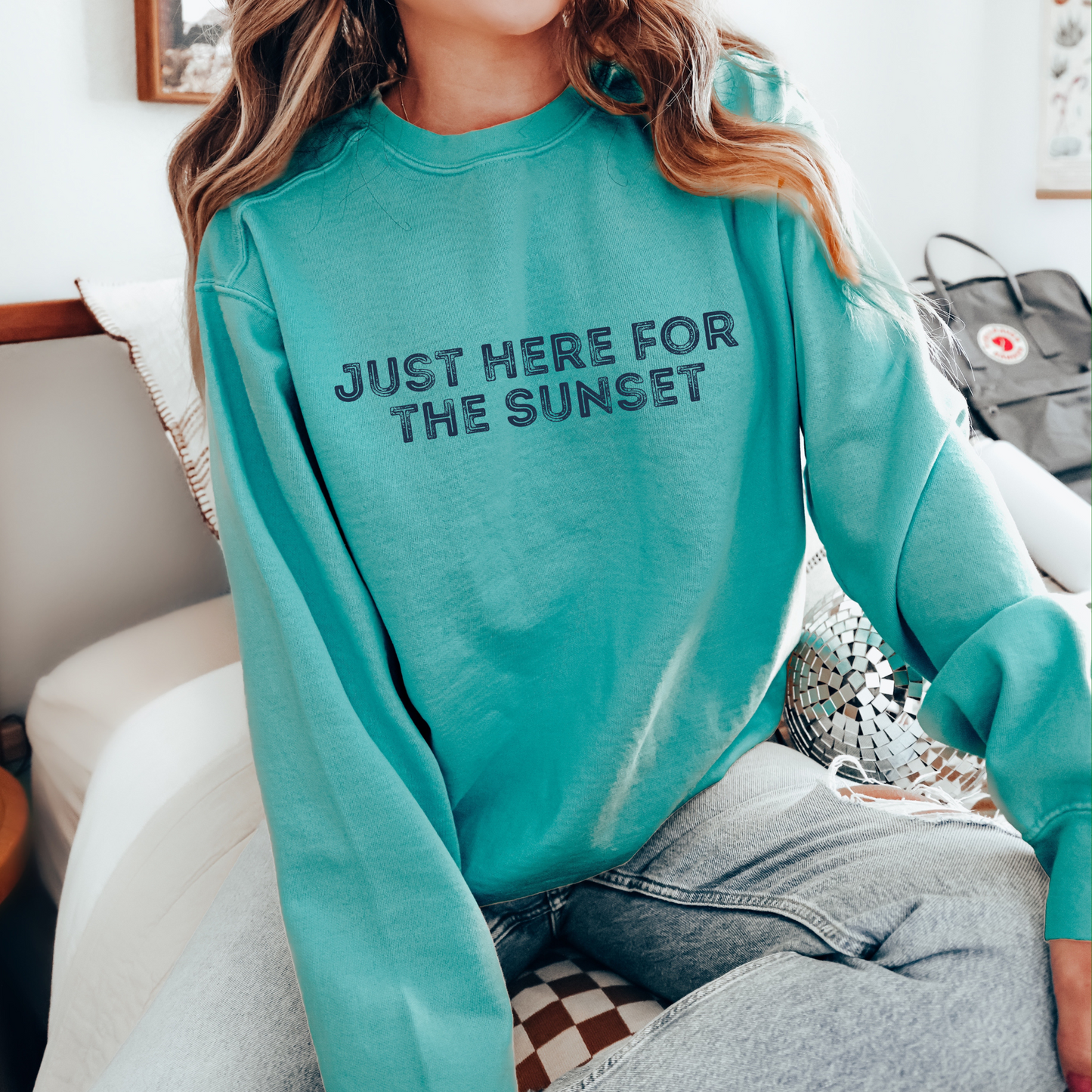 Chalky Mint Comfort Color sweatshirt- Just here for the Sunset.