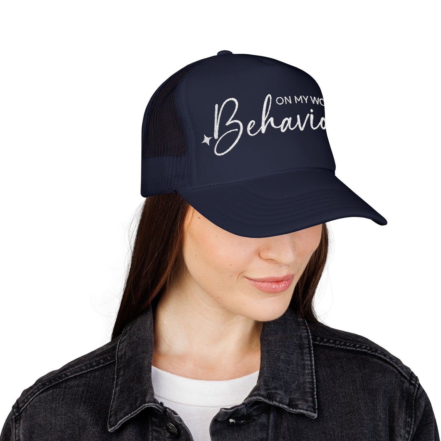 On My Worst Behavior- Embroidered Trucker Hat
