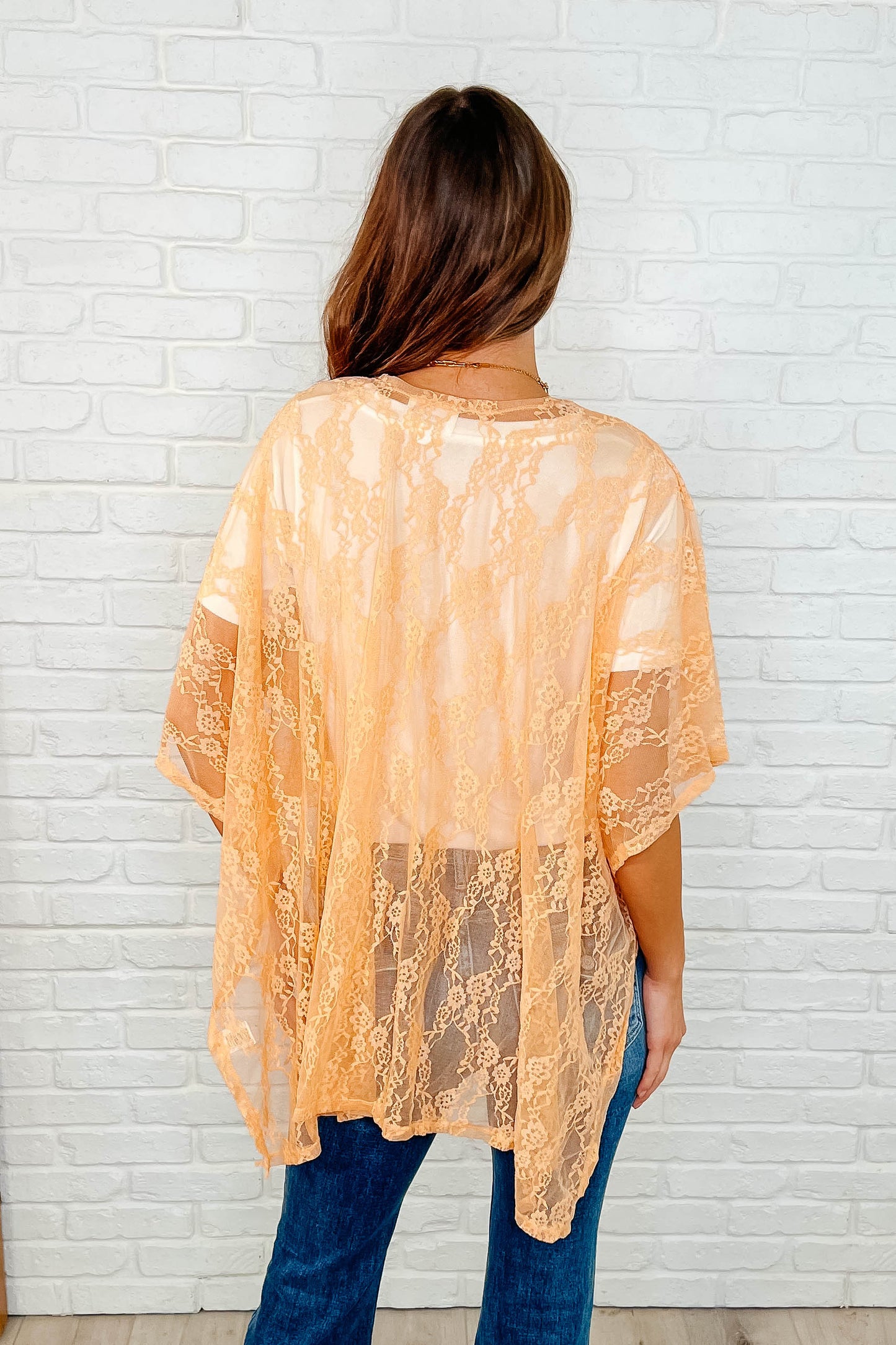 Good Days Ahead Lace Kimono In Peach
