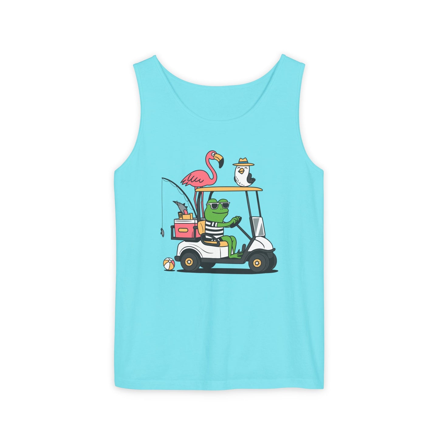 Golf Cart Frog & Flamingo Comfort Colors Tank Top