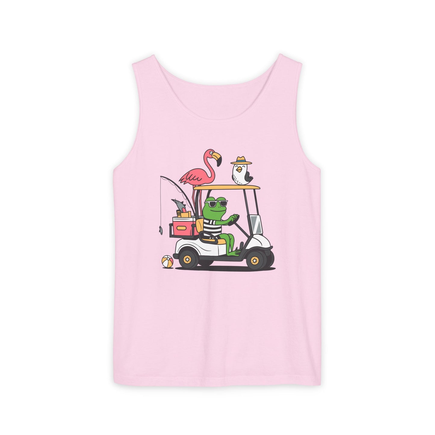 Golf Cart Frog & Flamingo Comfort Colors Tank Top