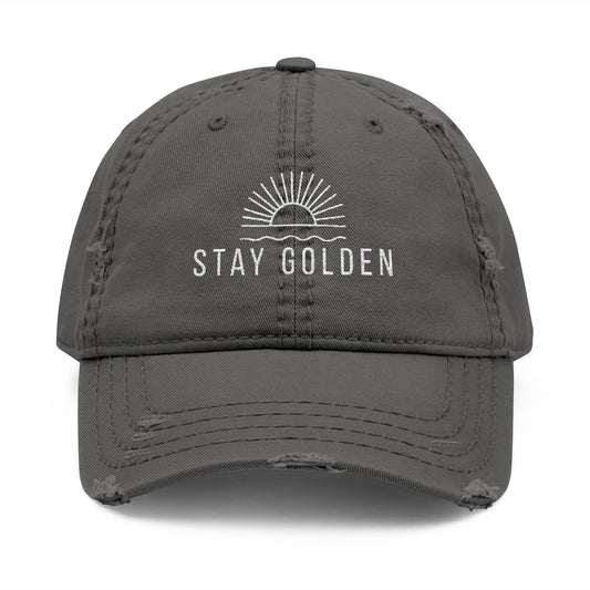 Stay Golden- Distressed Embroidered Hat