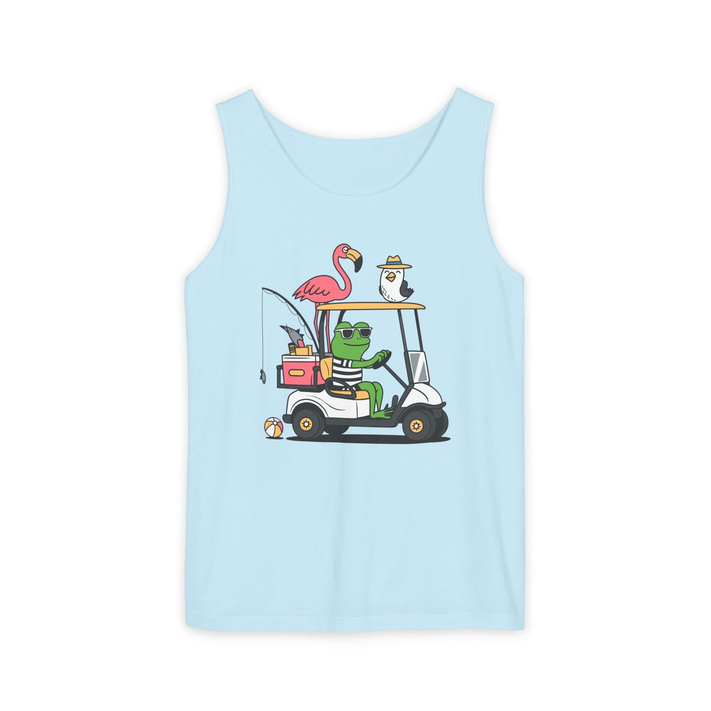Golf Cart Frog & Flamingo Comfort Colors Tank Top