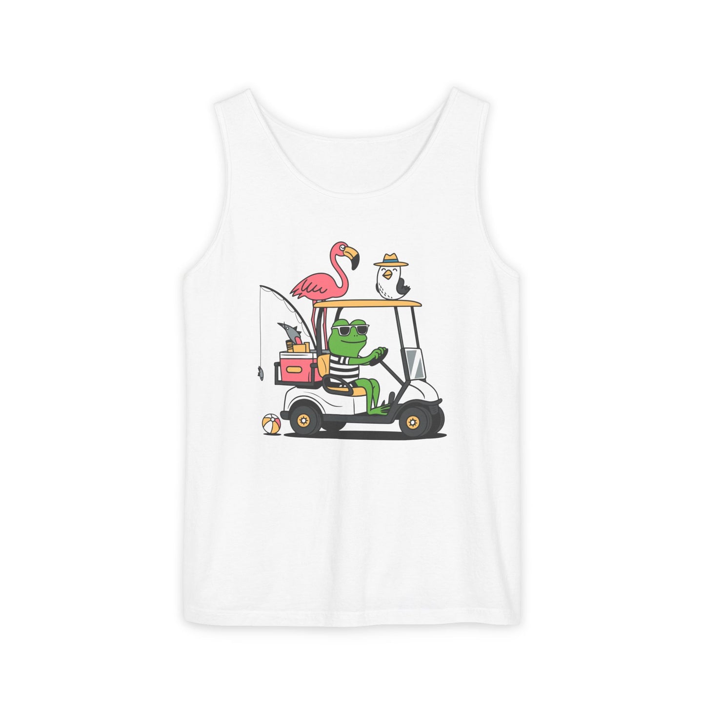 Golf Cart Frog & Flamingo Comfort Colors Tank Top