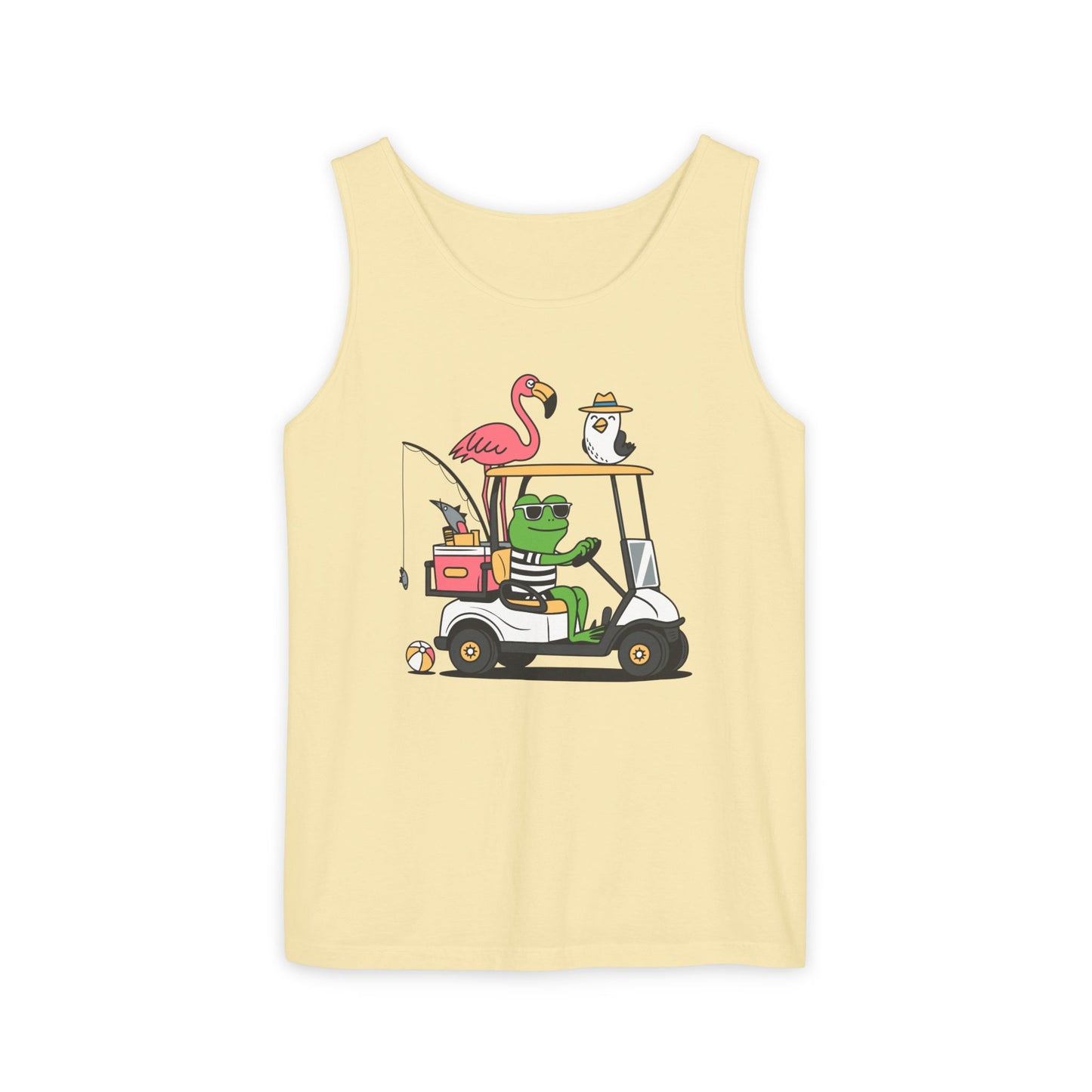 Golf Cart Frog & Flamingo Comfort Colors Tank Top