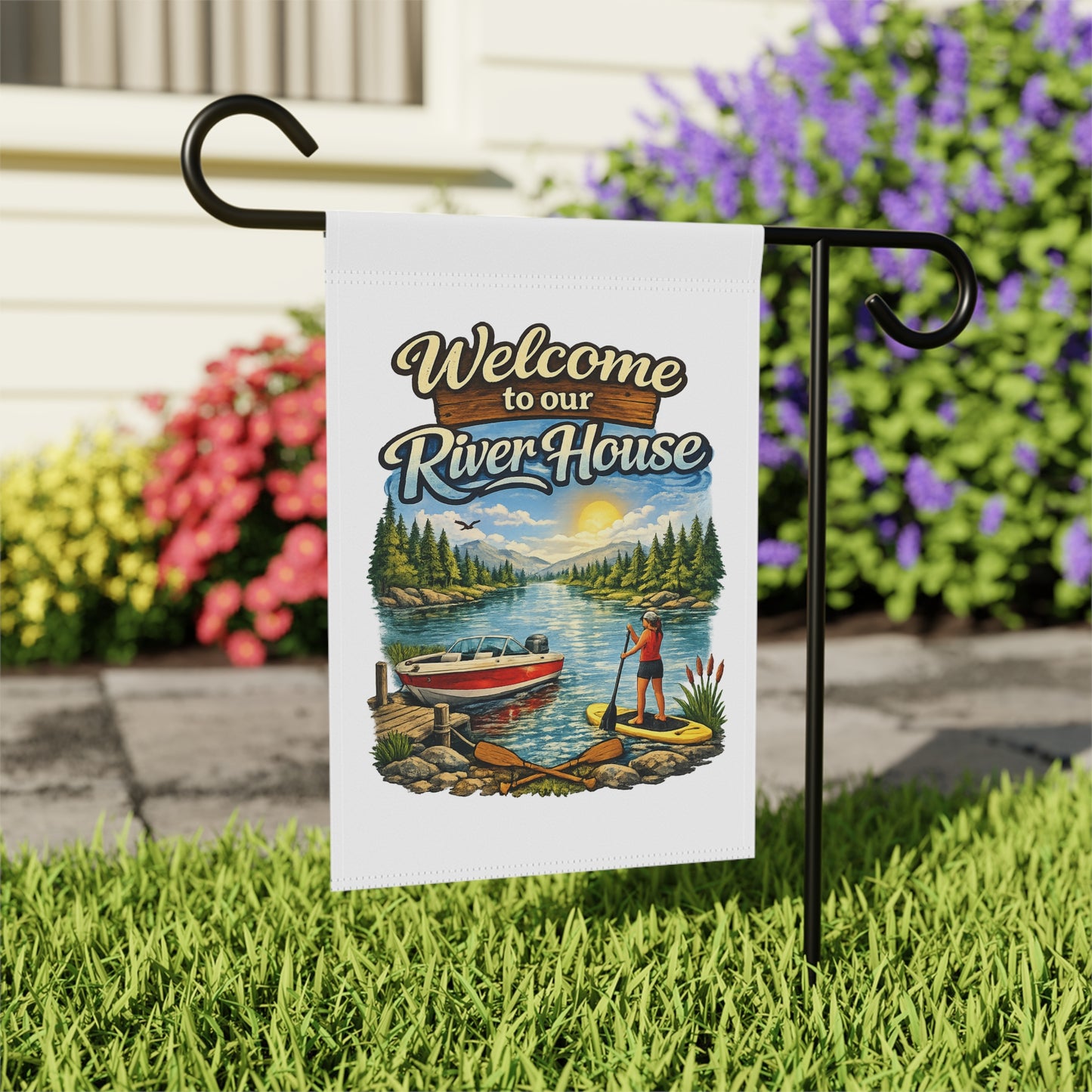 Welcome to Our River House Garden Flag
