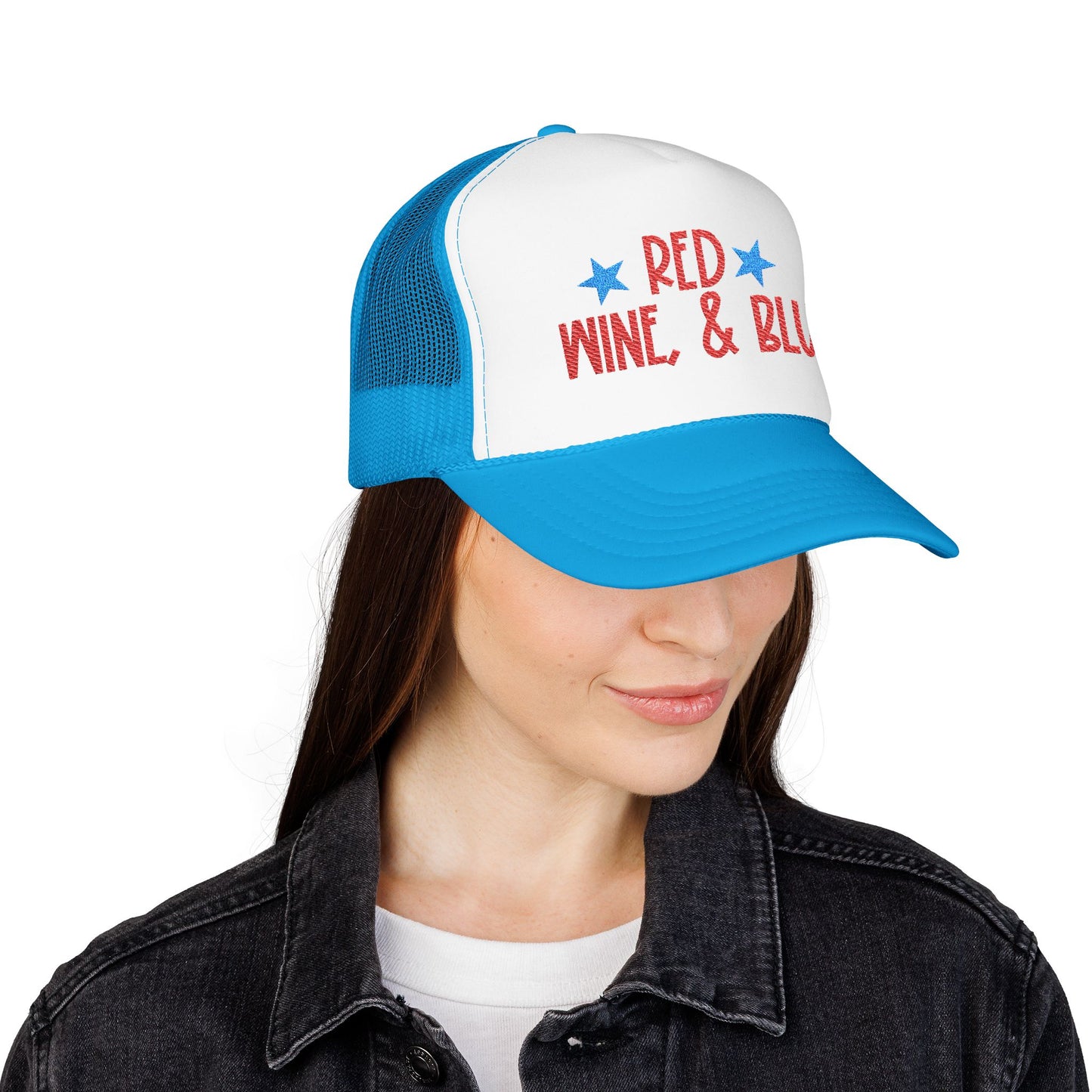 Red, Wine, & Blue- Embroidered Trucker Hat