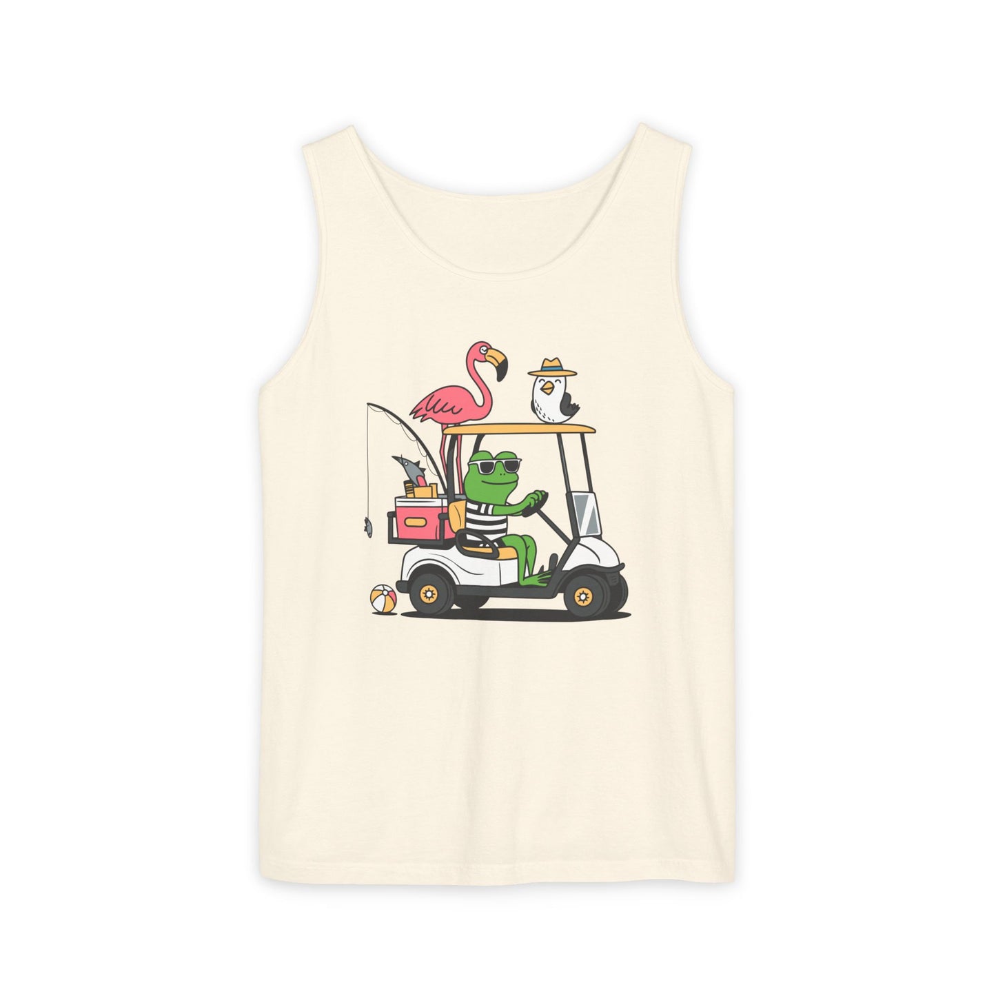 Golf Cart Frog & Flamingo Comfort Colors Tank Top