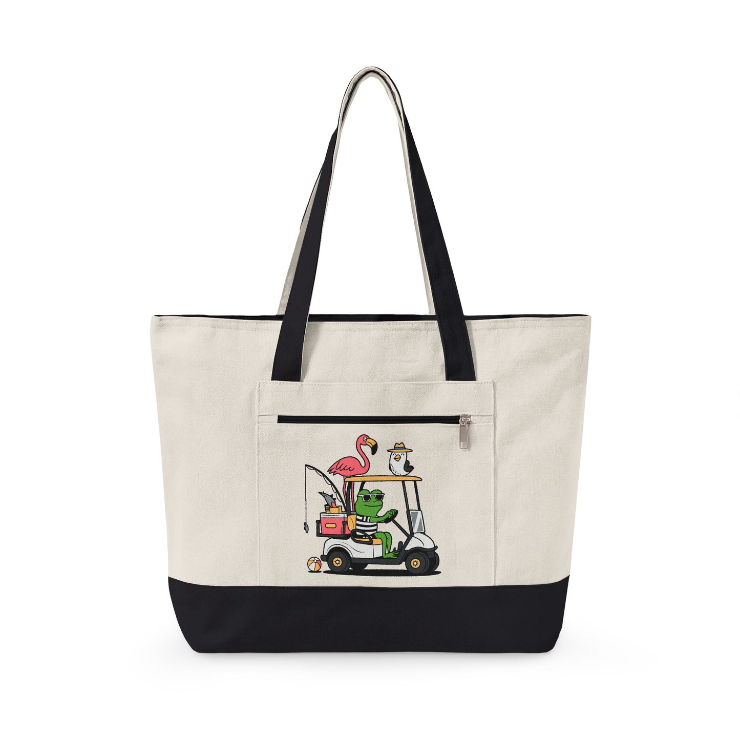 Golf Cart Frog & Flamingo Canvas Tote Bag