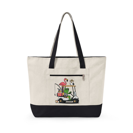 Golf Cart Frog & Flamingo Canvas Tote Bag