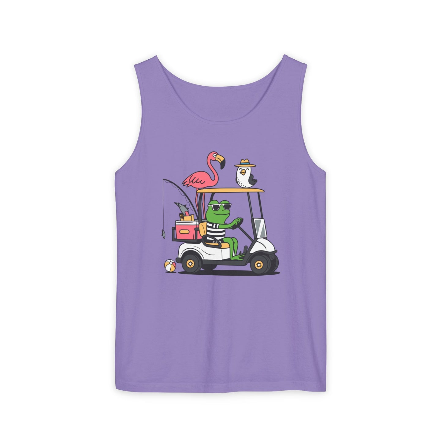 Golf Cart Frog & Flamingo Comfort Colors Tank Top