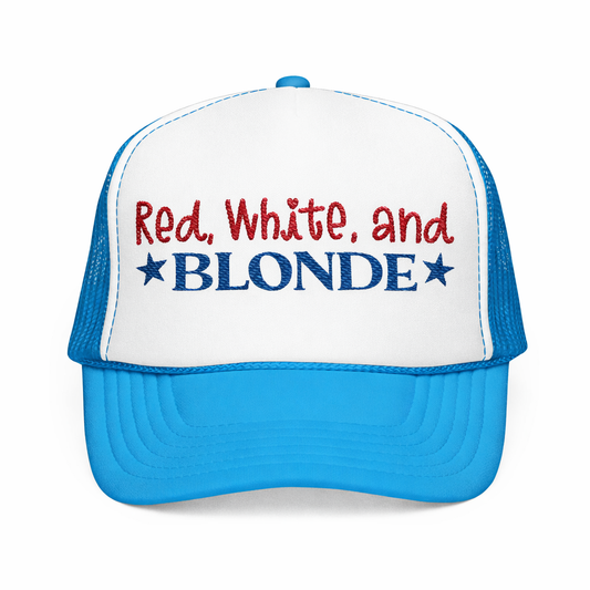 Red, White, and Blonde Embroidered Trucker Hat